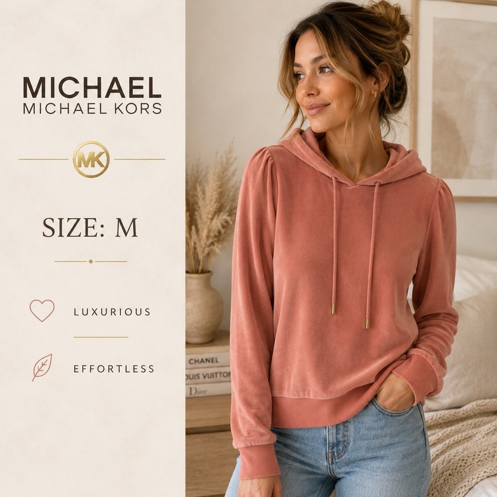 Michael Michael Kors Hoodie Womens M Pink Velour Y2K‎ Pullover Loungewear Cozy
